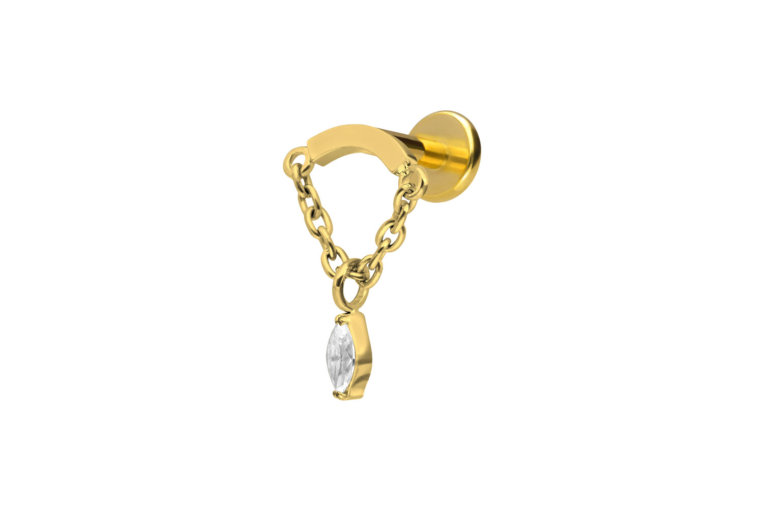 Titan Labret Piercing mit Innengewinde BOGEN + KETTE + KRISTALLTROPFEN